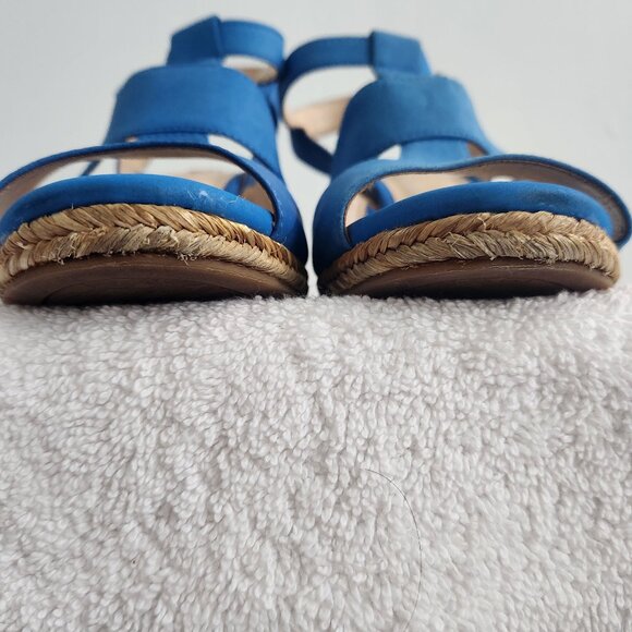 Alex Marie Blue Suede T-Strap High Wedge Fashion Espadrilles 8M - Picture 8 of 9